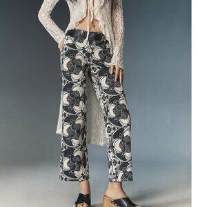 Mother The Ramber Jeans Mid-Rise Ankle CurlyQue Black/Cream Straight Leg 29